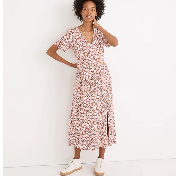 Madewell Clara Midi Dress Falling Daisies Small Russet Burnt Orange - Picture 14 of 16